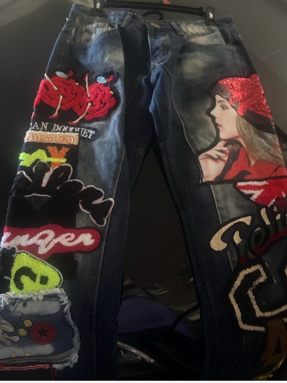 BIEPA Embroidered Dark Wash Women's Jeans with Multicolor Patches Size 33
